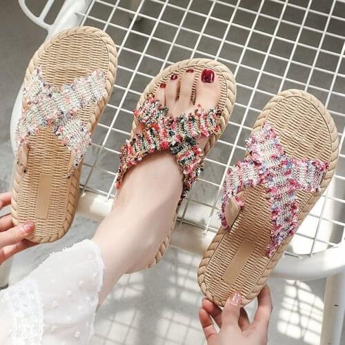 Women Summer Beach Slippers Sandals Stretch Cross Slide Ladies Bohemia Sides Casual Flat Shoes Sandals Women Shoes Plus Size