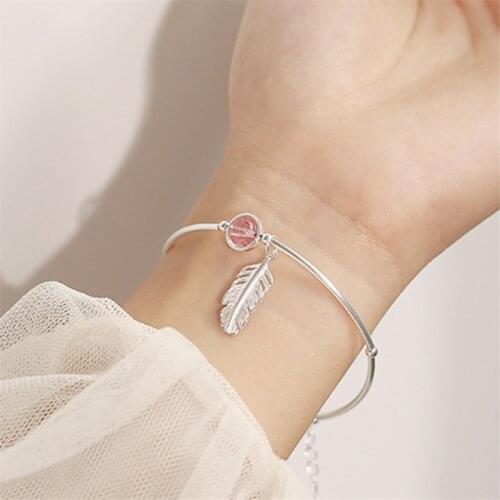 925 Sterling Silver Round Bead Feather Charm Bracelets & Bangles For Women Wedding Gift Bracelet Pulseira Feminina SL261