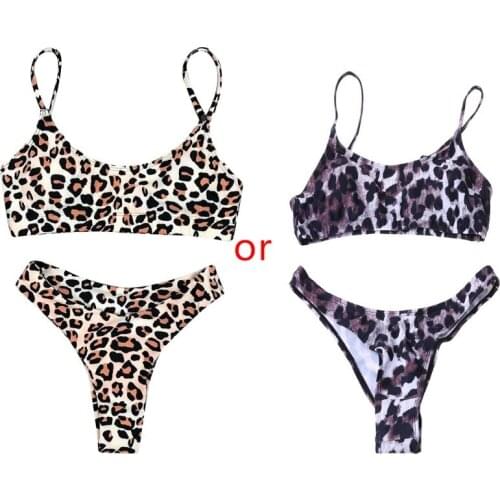 Women Sexy Two Piece Bikini Set Boho Leopard Snakeskin Printing Swimsuit Strappy G32E