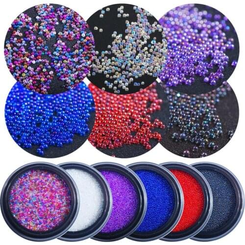 6 Colors Mini Glitter Caviar Micro Crystal Beads 3D Nail Art Rhinestone Decorations DIY Manicure Accessories with Tweezers