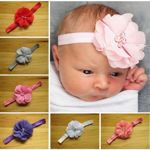 60 pcs/lot chiffon flower with Rhinestone Pearl Headbands