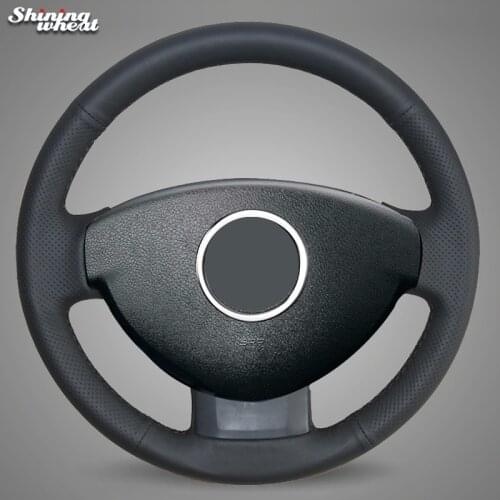 Shining wheat Hand-stitched Black Leather Car Steering Wheel Cover for Renault Duster Dacia Duster 2011-2015
