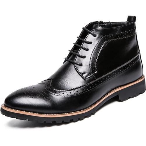 Boots Men PU Leather Luxury Handmade Office Formal Wedding Party Vintage Retro Brand Chelsea Shoes Men Wedding Party Dress Boots