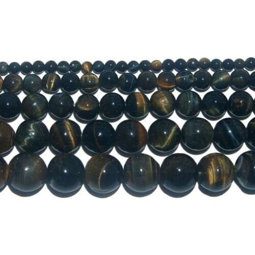 Natural Stone Beads Yellow Blue Tiger Eye Stone Loose Beads for Jewelry Making Needlework DIY Bracelet Strand 4-12 MM