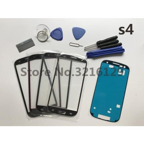 Black/white/blue Front Outer Glass Lens replacement for Samsung Galaxy S4 i9505 I9500 i9506 i337 M919 LCD touch screen+ Adhesive