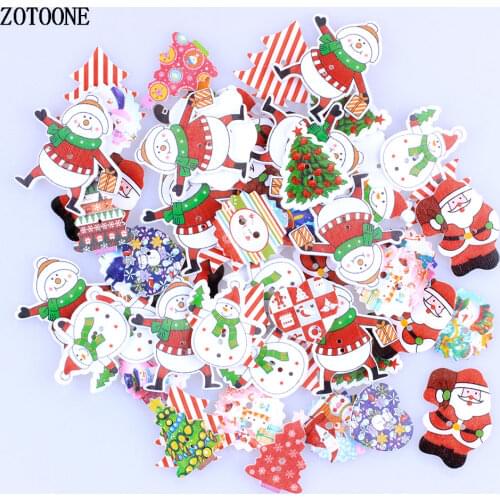 ZOTOONE 50Pcs Random Mixed 2 Holes Christmas Decorative Santa Claus Snowman Tree Buttons Wood Sewing Buttons Scrapbooking E