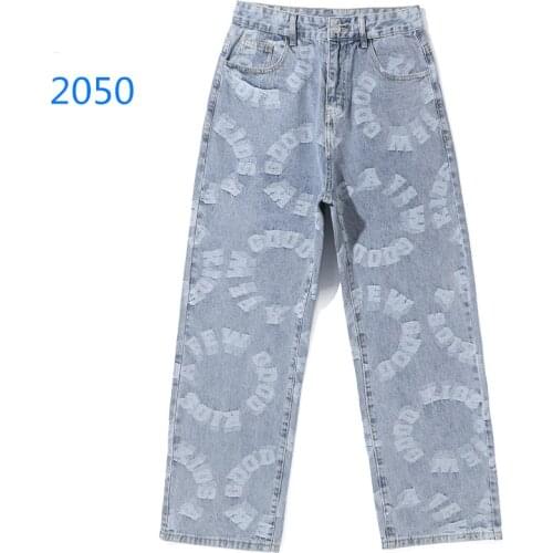 Anime Printed Jeans College Style Loose Men and Women Trousers 2021 Streetwear Denim Pants Fashion Mens Clothing