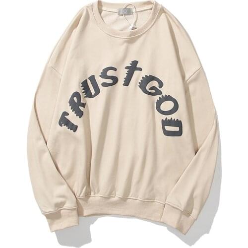 Kanye West TRUSTGOD Letter Print Hip Hop Hoodie Sweatshirt Autumn Men And Women Streetwear Casual O-Neck Vintage Male Pullover