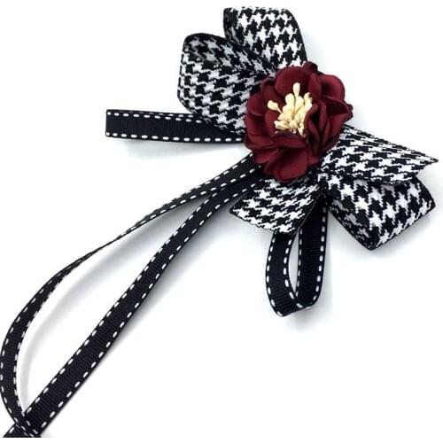 Korean Version of Rose Houndstooth Bowtie Corsage Collar Flower Brooches Streamer Accessories Fashion Womens Shirt Jewelry Ties