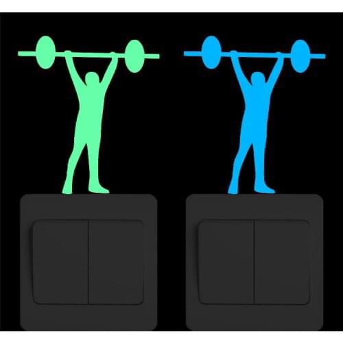 Crossfit Weightlifting Vinyl Switch Sticker Glow in Dark Funny Cartoon Man Wall Decal Child Room Decorative Sticker Home DIY