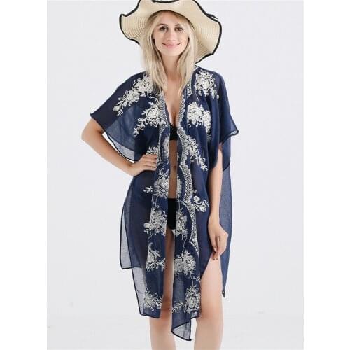Summer Swimming Sunscreen Travel Hidden Blue Beach Kimono Printed Floral Street Leisure Bikini Jacket Cardigan