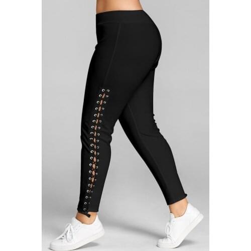 Plus Size 5XL Hotsale Lace Up Leggings Women Pencil Pants Black White Leggings Side Rope Leggings Pant Big Size Leggins