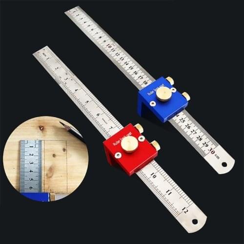 12 Inches Ruler Positioning Block Wooden Woodworking Line Locator Stop Block DIY Measuring Tool with 12in Steel Ruler