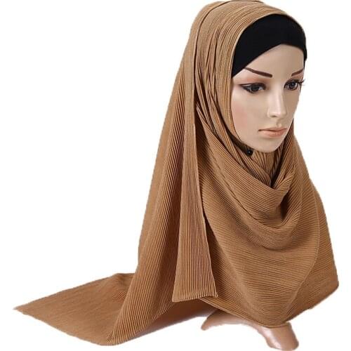 Wrinkle headscarf hijabs Arab khaki scarf Trendy women muslim jersey soft scarf femme Islamic shawls soild head cover