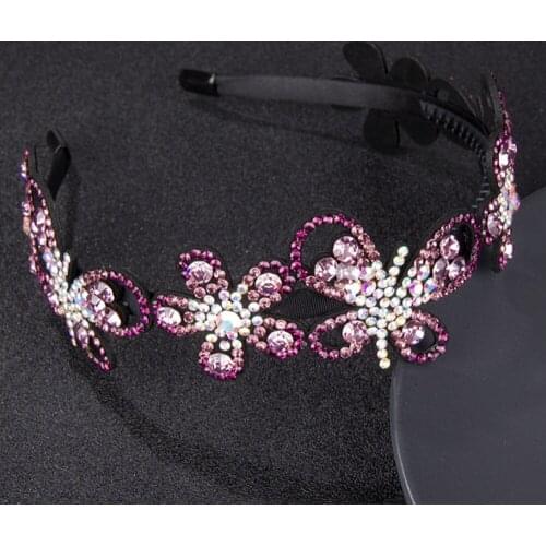 Cute Crystal Butterfly Head Wear Luxury Headband for Women Rhinestone Non-slip Border Girl Hairpin Fancy Hair Accessories Gift