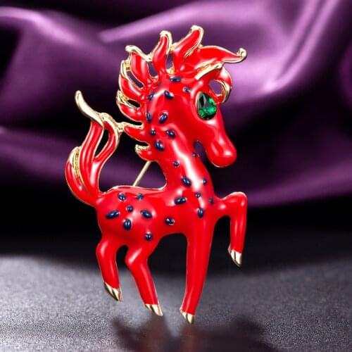 Zlxgirl jewelry very cute red and white Enamel horse shape animal brooches jewelry for women men punk scarf pins bags accessory
