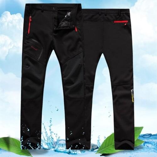 Mens Camping Waterproof Hiking Pants Soft Shell Ski Pants Plus Velvet Couple Quick-drying Mountain Climbing Breathable Trousers