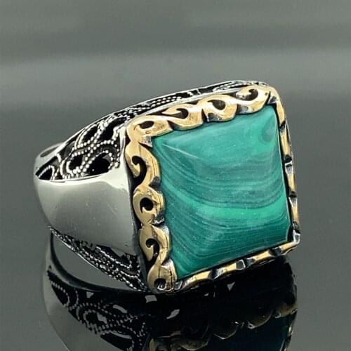 Malachite Stone Ring , Men Green Silver Ring , Statement Ring , 925k Sterling Silver Ring , Ottoman Style Ring , Gift For Him