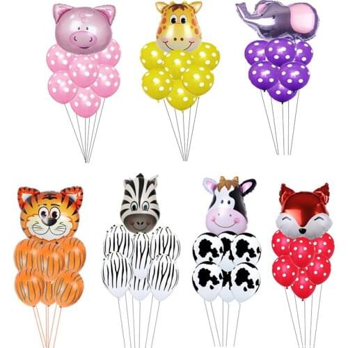 7 pcs/lot Tiger Zebra Cow Animal Them Balloon Set children gift Happy birthday party decoration animal zoo theme supplies toys