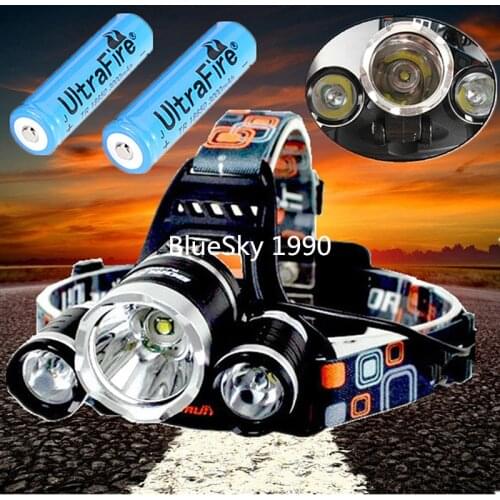 6000Lm 4-Modes Head Lamp bead T6+2R5 LED Headlamp Headlight Camping Fishing Light +2*18650 battery+Car EU/US/AU/UK charger+1*USB
