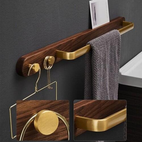 1Pc Nordic Black Walnut Wall-mounted Bathroom Robe Hook Kitchen Wall Hanging Rack Towel Bar with 2 Hooks Home Supplies
