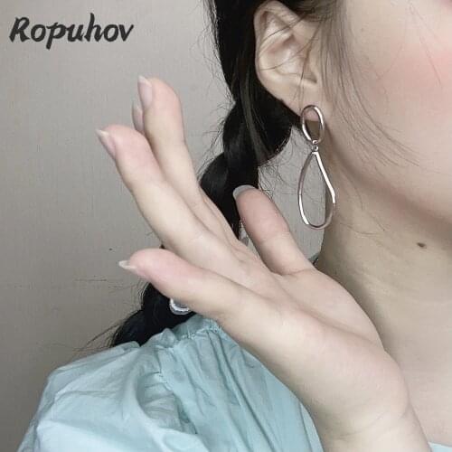Ropuhov 2021 New 925 Silver Gold Water Drop Net Female Simple Retro Korean European Exaggerated Personality Large Earrings