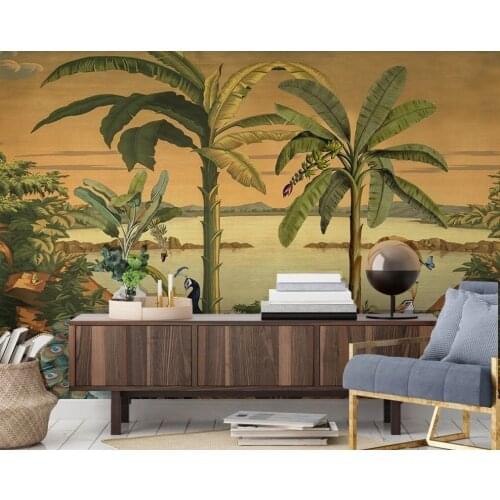 Custom wallpaper European garden hand-painted medieval tropical jungle peacock background wall-waterproof material