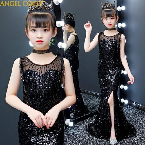 Girls Clothing Princess Flowers Girls Dress Pageant Gown Beads Sequins Mermaid Evening Dress Prom Gowns For Wedding Party Custom