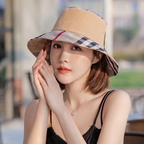 Plaid Bucket Hat Unisex Bob Hat Hip Hop Mens Womens Summer Panama Hat Beach Sun Fishing Bunny Hat