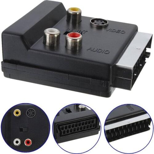 Switchable SCART Adapter Plug to Socket SCART Male to Female with S-Video (SVHS) & 3 RCA - Composite Video Left + Right Audio
