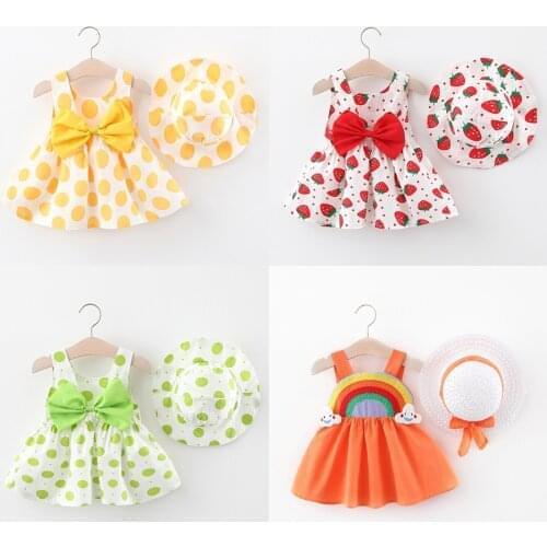 Toddler Girl Dress 2021 Summer Kids Polka Dots Print Bow Sundress Children Birthday Party Princess Dresses With Hat