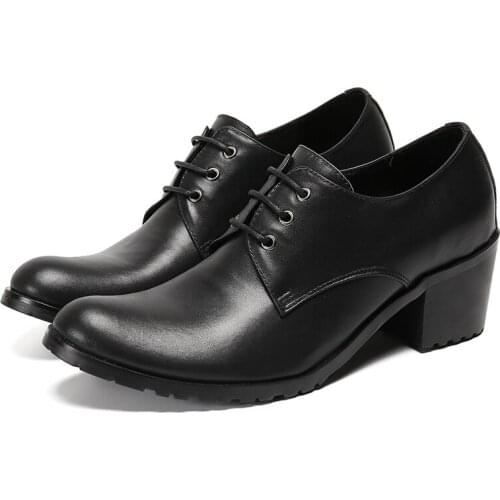 Italian Handmade Business Men Oxfords High Heel Men Real Leather Shoes Black Party Brogue Shoes Formal Increase Height Shoes