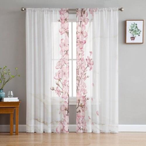 Flower Cherry Blossom Marble Texture Sheer Curtains for Living Room Modern Voile Curtain Bedroom Tulle Curtains Window Drapes