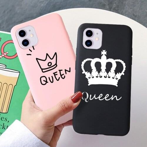 Silicone Cases for iPhone 11 Queen Crown Case for iPhone 12 Mini 11 Pro Max X XR XS Max 7 8 6 6s Plus 5 5s Candy Color Cover