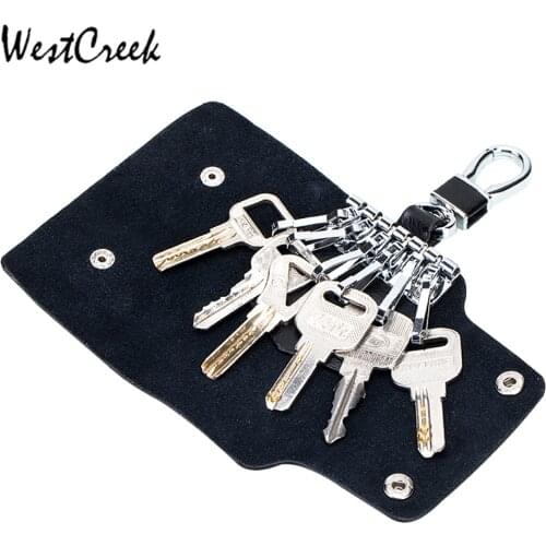 WESTCREEK Brand Real Split Leather Buckle Small Key Wallet Holder Case Key Clip Storage Organization Bag