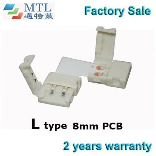 LED strip corner connector adapter 2 pin L type, 50pcs/lot, 8mm PCB 2 pin for single color LED strip, Factory Wholesale