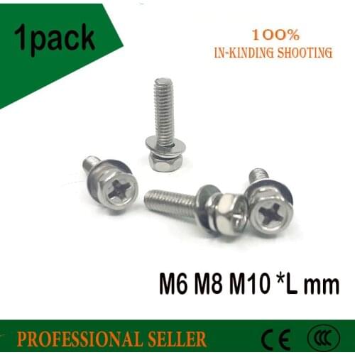 M6 M8 M10 *L mm 304 stainless steel cross recessed hexagon head three sems screw combination screw for solid state relay