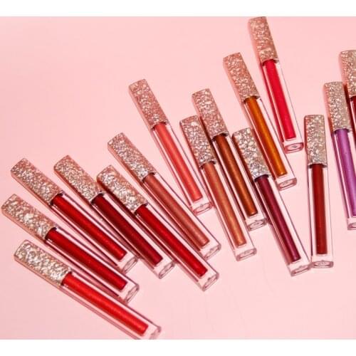 50pcs/Lot Waterproof Metallic Matte Liquid Lipstick 18 Colors Lasting Shiny Lip Gloss Gold Purple Red Lipsticks Private Label