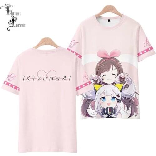 VTuber Kizuna Ai 3D Printing T-shirt Summer Fashion Round Neck Short Sleeve Popular Japanese Streetwear Plus Size