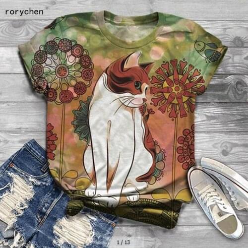 Rorychen Tshirt Women Plus Size Short Sleeve 3D Animal Printed O-neck Tops Tee T-shirt Top Women Harajuku T Shirt Camisas A611