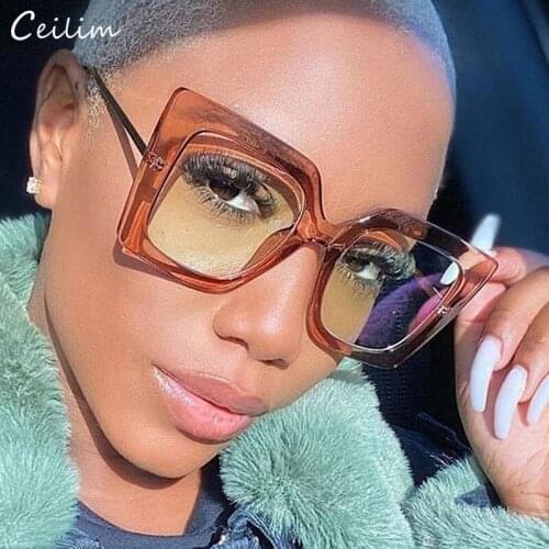 Ladies Fashion Oversized Square Sunglasses Luxury Brand Designer Vintage Leopard Gradient Pearl Sun Glasses Women Driving Shades