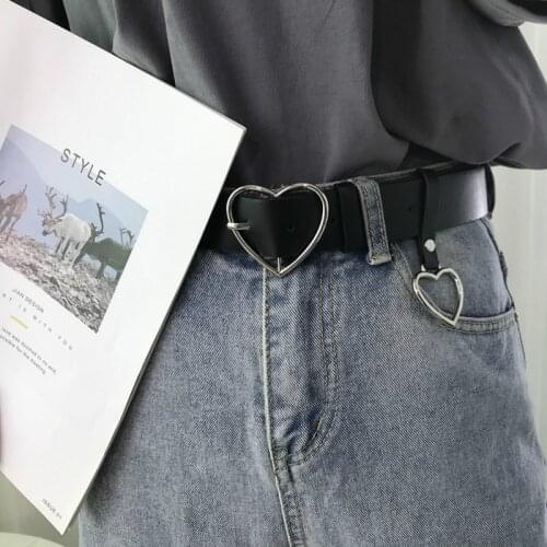 Female Fashion Round Buckle Waist Belt Metal Buckle Casual PU Leather Belt Clothes Accessories for Women Heart Ring Decorative