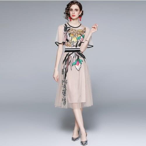 ZUOMAN Women Summer Luxury Embroidery Mesh Dress Festa High Quality Long Elegant Party Robe Femme Vintage Designer Vestidos