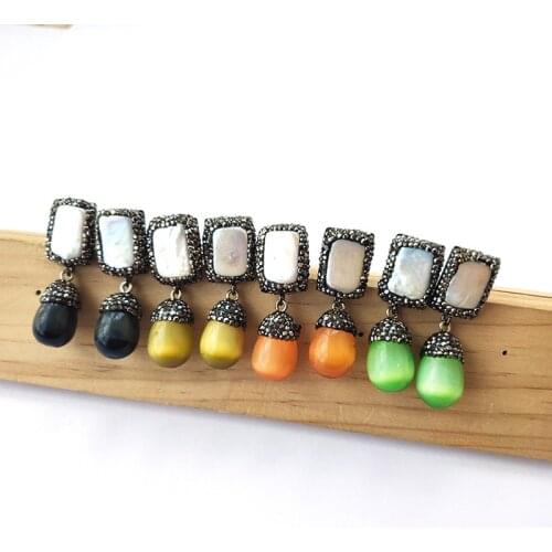 1 Pair Fashion Jewelry Waterdrop Gem stone Earrings,Pearl Rhinestone Pave Cat Eye Stone opal Dangle Earrings for Lady ER864