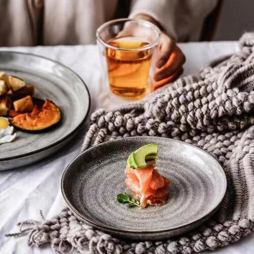 1PC Japanese Vintage ceramic plate round trays decorative Fruit Steak salad Cake plates bone china Tableware dinnerware Set