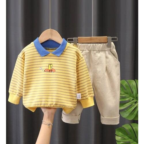2021 Baby Boy Clothes Cartoon Stripes Tops+Pants 2-PCS Kids Fashion Outing Service Fall Newborn Sport Suits 0 1 2 3 4 Years