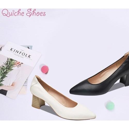 2021 Womens 5cm High Heels Pumps Office Lady Women Shoes Sexy Bride Party Thick Heel Round Toe Zapatillas Mujer Wedges