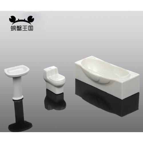 3pcs/set 1:25 1:30 Bathroom Furniture Dollhouse Closestool Bathtub Wash Basin Model Set Toy Dollhouse Miniature
