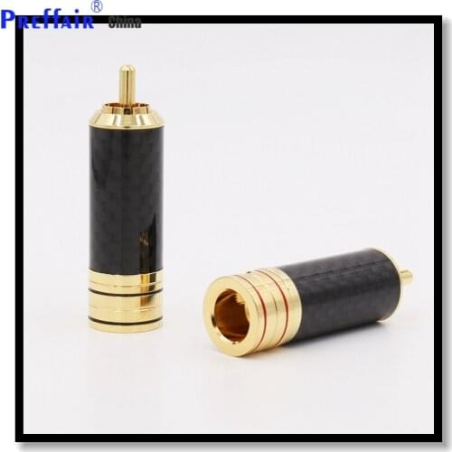 4pcs High quality Copper Carbon fiber RCA Plug Gold Plated Audio Video Adapter Connector