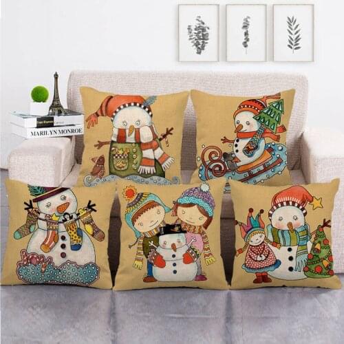 45cm*45cm Snowman skiing design linen cotton pillow covers sofa pillow case cushion cover